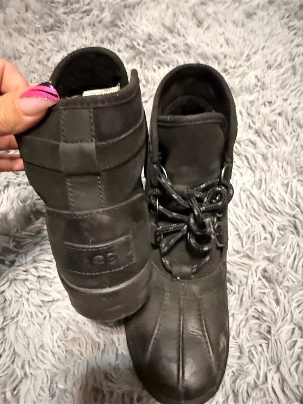UGG Women's Black Lace-Up Winter Duck Boots